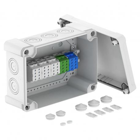 Caixa de derivação X 25 com borne de derivação do cabo principal 271x187x110 | 10 | IP67 | 10 x Ø25/40/50 | cinzento claro; RAL 7035