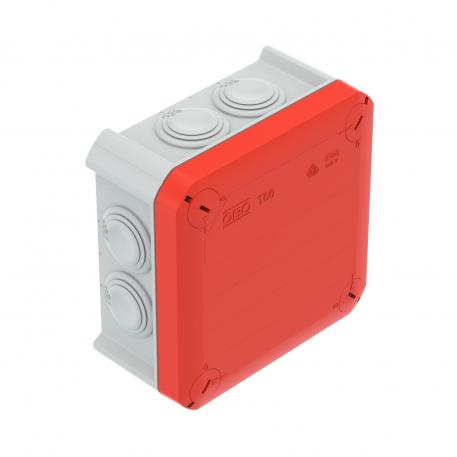Caixa de derivação T 60, bucins cónicos 100x100x48 | 7 | IP66 | 7 x M25 | cinzento / vermelho