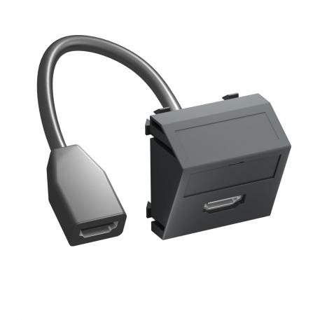 Suporte HDMI, 1 módulo, saída inclinada, com cabo de ligação cinzento escuro; RAL 7021
