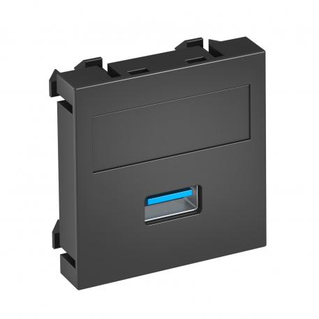 Porta USB 2.0/3.0, 1 módulo, saída plana, com ligação roscada cinzento escuro; RAL 7021