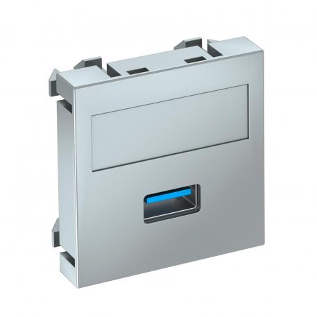 Porta USB 2.0/3.0, 1 módulo, saída plana, com ligação roscada alumínio lacado