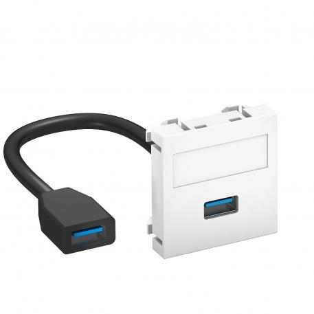 Porta USB 2.0/3.0, 1 módulo, saída plana, com cabo de ligação branco puro; RAL 9010