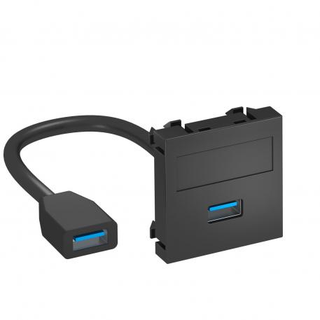 Porta USB 2.0/3.0, 1 módulo, saída plana, com cabo de ligação cinzento escuro; RAL 7021