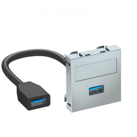 Porta USB 2.0/3.0, 1 módulo, saída plana, com cabo de ligação alumínio lacado