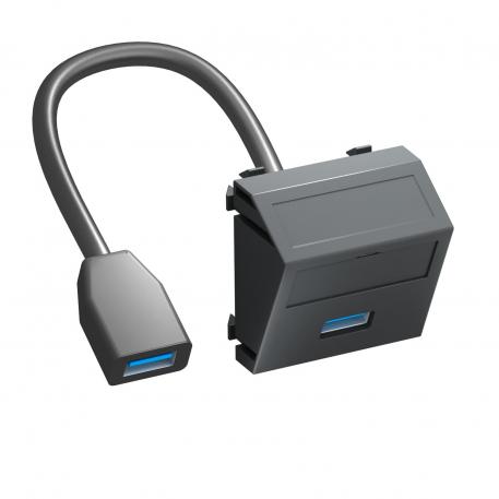 Porta USB 2.0/3.0, 1 módulo, saída inclinada, com cabo de ligação cinzento escuro; RAL 7021
