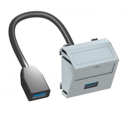 Porta USB 2.0/3.0, 1 módulo, saída inclinada, com cabo de ligação alumínio lacado