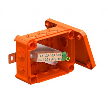 FireBox T100 com bucins cónicos, bornes duplos 136x102x57 | 10 | IP66 | 8 x M25 2 x M32 | cor de laranja; RAL 2003
