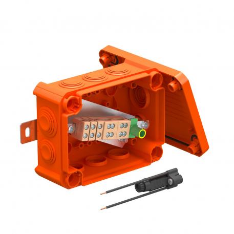 FireBox T100ED com fixação exterior e porta-fusível 136x102x57 | 10 | IP66 | 8 x M25 2 x M32 | cor de laranja; RAL 2003
