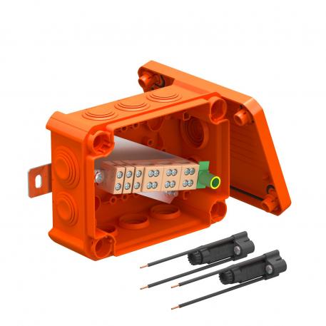FireBox T100 com bucins cónicos, 2 porta-fusíveis 136x102x57 | 10 | IP66 | 8 x M25 2 x M32 | cor de laranja; RAL 2003
