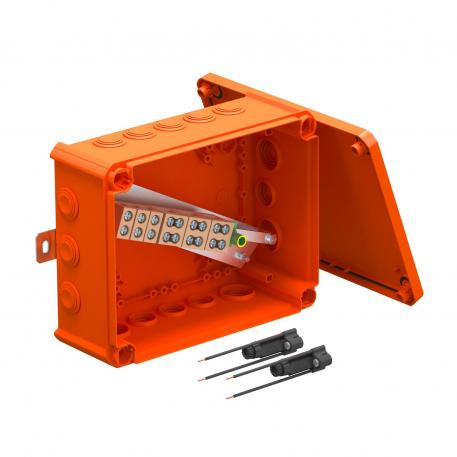 FireBox T250 com bucins cónicos, 2 porta-fusíveis 225x173x86 |  | IP66 | 9 x M25 7 x M32 | cor de laranja; RAL 2003